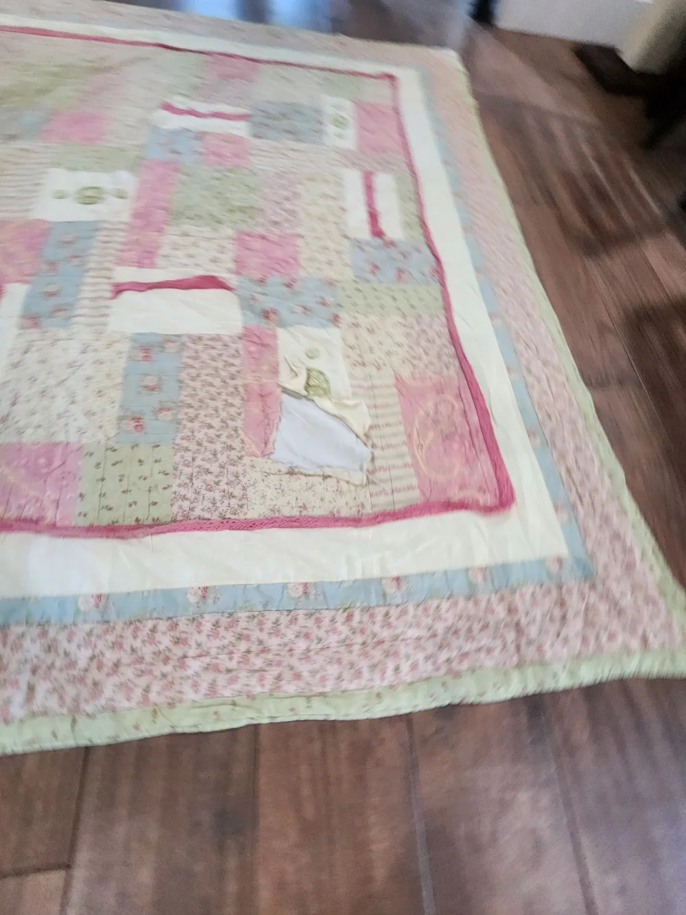 Handmade Pastel Patchwork Quilt Throw - Pink, Blue & Green 80x75
